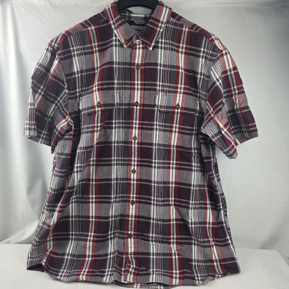 Men's Carhartt Relaxed Fit Button Down Plaid Shirt - XL Red and White N22